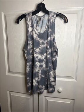 Gray and White Tie-Dye Racerback Tank Top